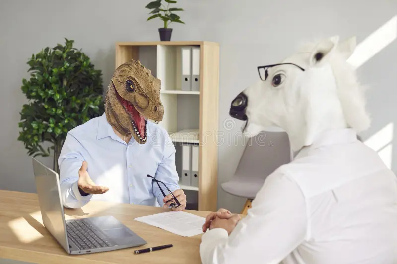 Job interview with candidates wearing masks to eliminate appearance bias
